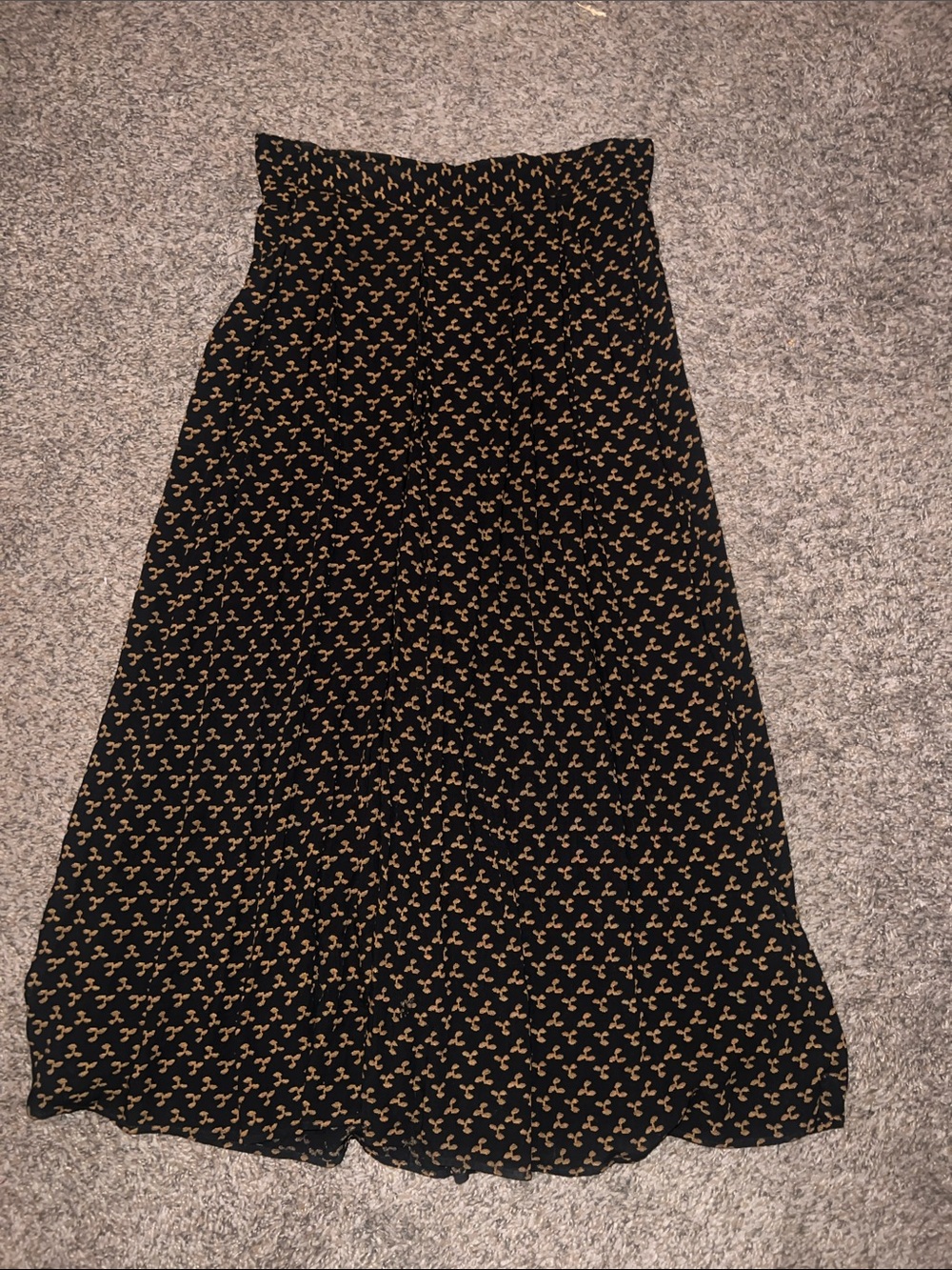 Vintage 80s Carole Little Black with Tan Floral Print Skirt